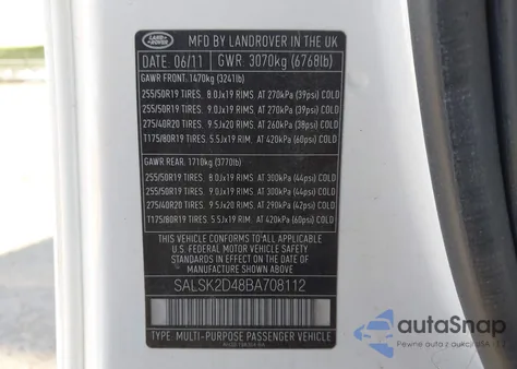 2011 Land Rover Range Rover Sport Hse from USA, damaged, VIN SALSK2D48BA708112